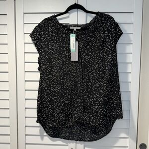 Daniel Rainn Black Dot-Print Cap Sleeve Blouse